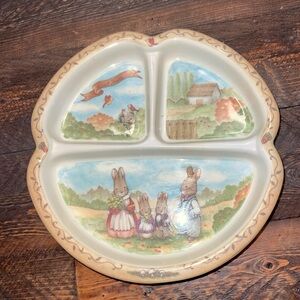 Vintage PECO Melamine Ware 8-1/2" Plate Peter Rabbit & Family, 1970's 3 section